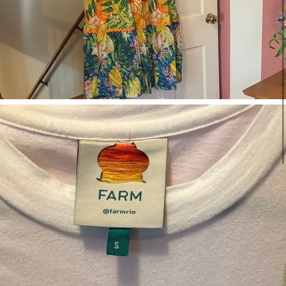 FARM Rio White Tee Top Multicolor Tropical Maxi Dress